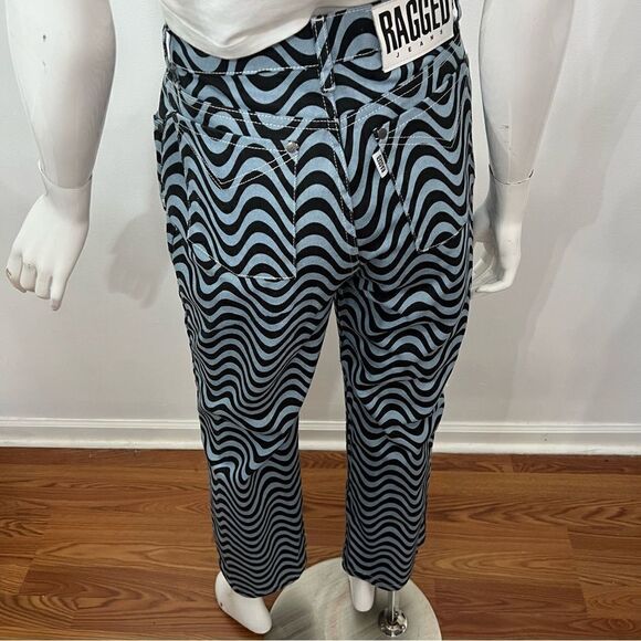 NWOT The Ragged Priest Blue/Black Wave High Waist Straight Leg Jeans --‎ … - Picture 7 of 10